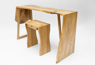Narrow Elm Desk - view of desk and stool