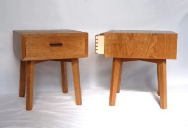 Pair of cherry bedside tables with dovetailed drawer