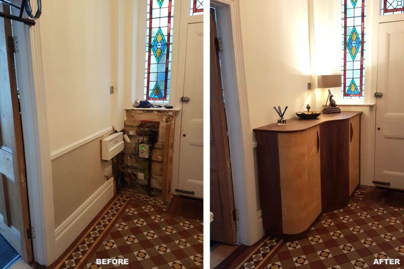 Bespoke Hall Cabinet - view of hall before and after installation