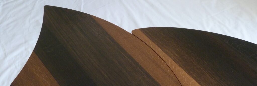 Bog Oak Coffee Table - close up of end section showing variation on colours of wood