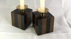 Candlesticks made from striped bog oak pieces
