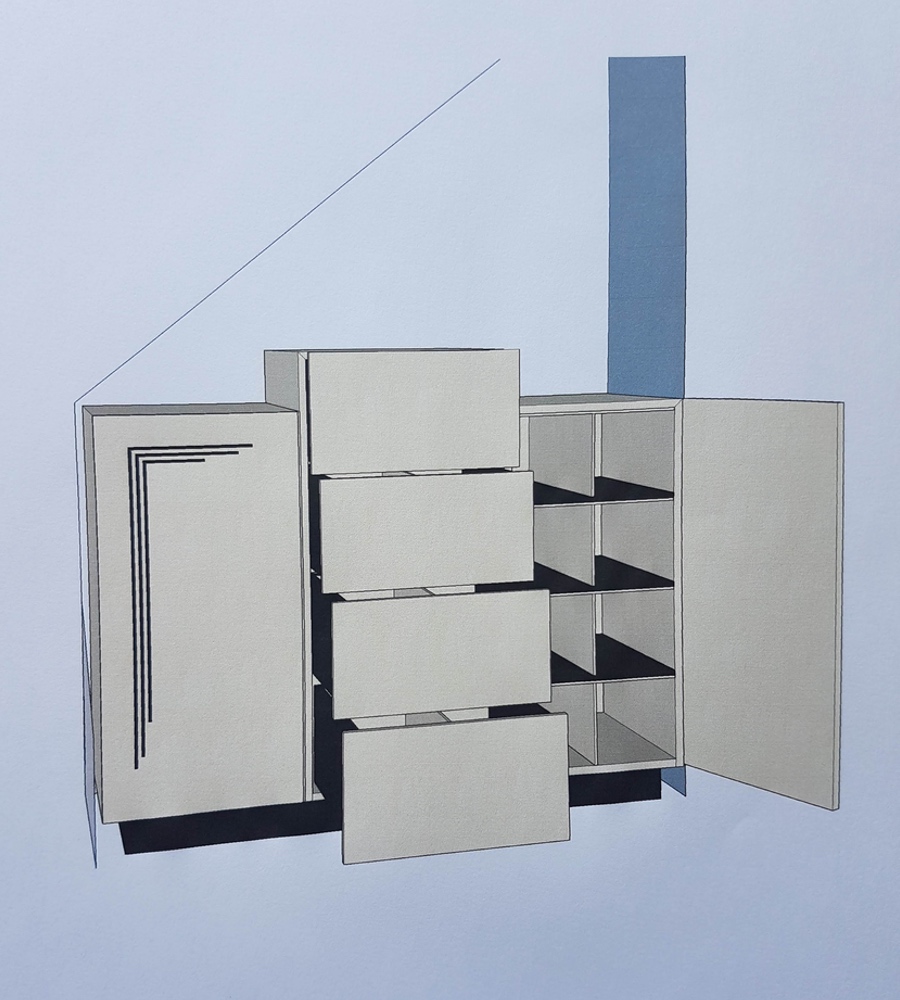 Picture of Art Deco cabinet showing doors open in 3D model